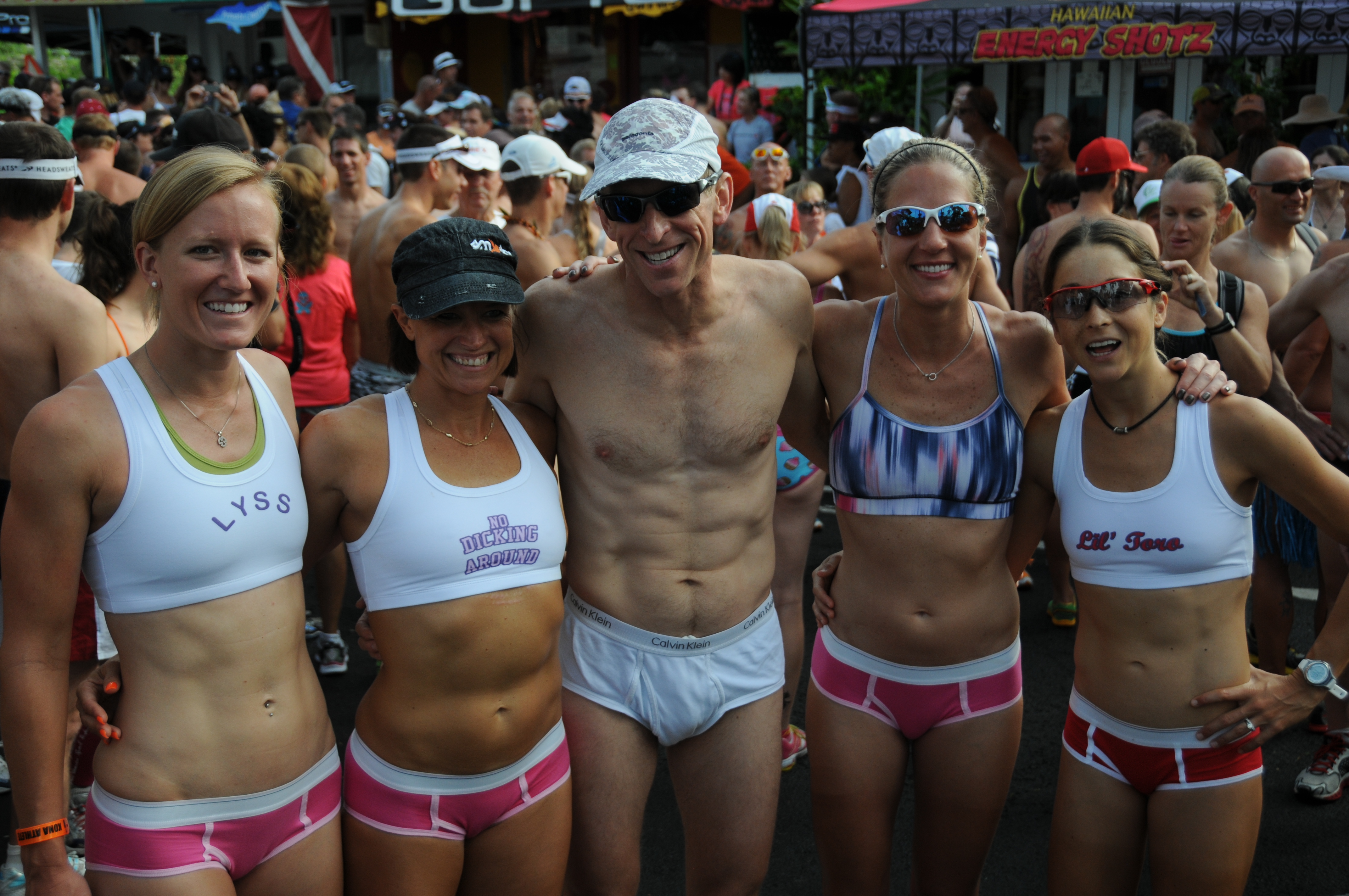 At 8:00 a.m. a huge thong throng showed up in downtown Kona in their underp...